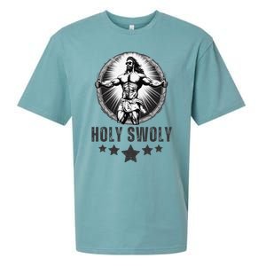 Holy Swoly Bodybuilding Jesus Fitness Funny Gym Sueded Cloud Jersey T-Shirt