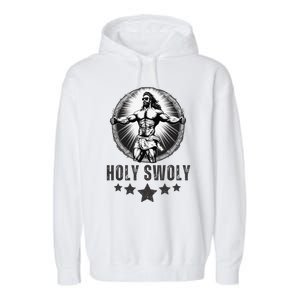 Holy Swoly Bodybuilding Jesus Fitness Funny Gym Garment-Dyed Fleece Hoodie