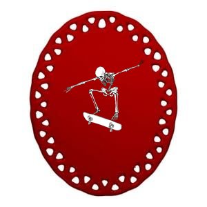 Halloween Skateboard Boy Skateboarding Skeleton Ceramic Oval Ornament