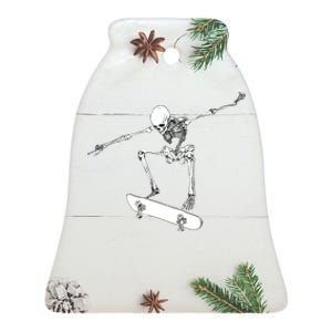 Halloween Skateboard Boy Skateboarding Skeleton Ceramic Bell Ornament