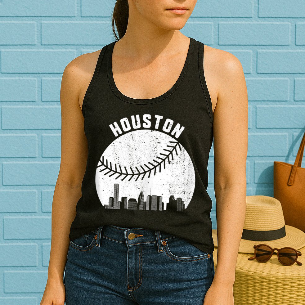 Houston Skyline Baseball Fan Vintage Texas Baseball Houston Womens Tank Top