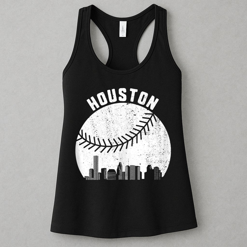 Houston Skyline Baseball Fan Vintage Texas Baseball Houston Womens Tank Top