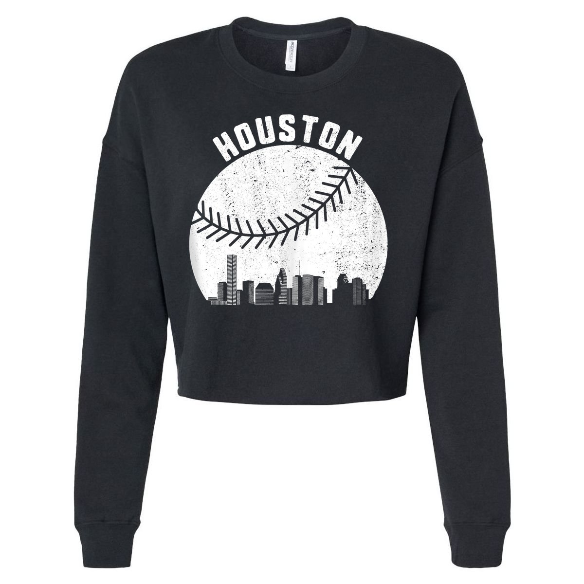 Houston Skyline Baseball Fan Vintage Texas Baseball Houston Cropped Pullover Crew
