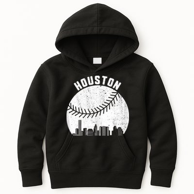 Houston Skyline Baseball Fan Vintage Texas Baseball Houston Kids Hoodie