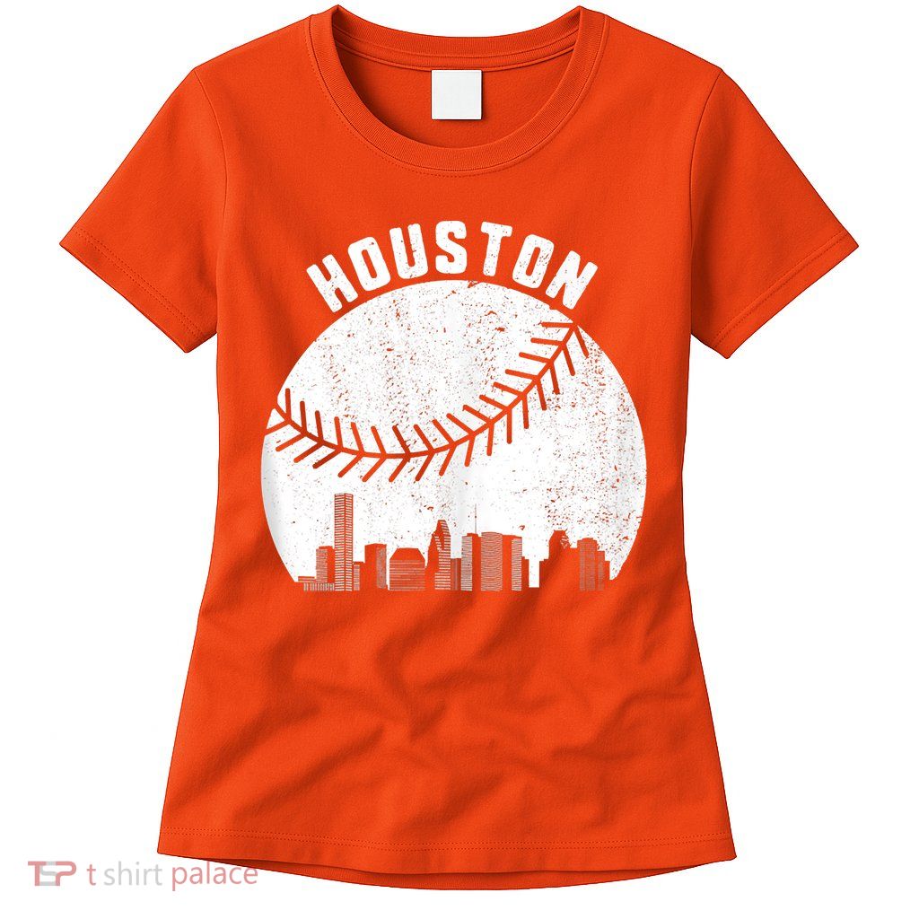 Houston Skyline Baseball Fan Vintage Texas Baseball Houston Womens T-Shirt