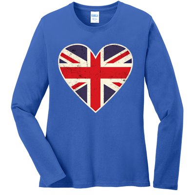 Heart Shaped British Union Jack Flag Gift Ladies Long Sleeve Shirt