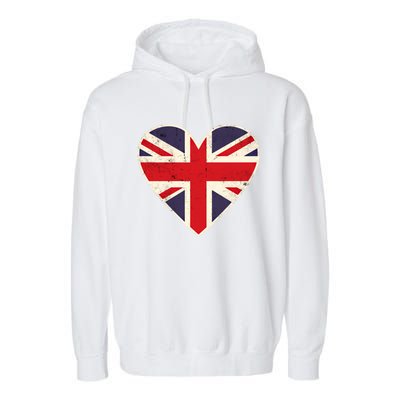 Heart Shaped British Union Jack Flag Gift Garment-Dyed Fleece Hoodie