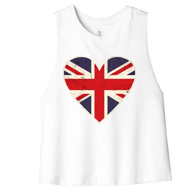 Heart Shaped British Union Jack Flag Gift Women's Racerback Cropped Tank