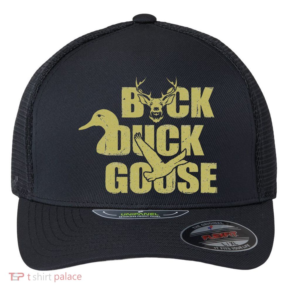 Hunting Season Buck Duck Goose Big Game Duck Flexfit Unipanel Trucker Cap