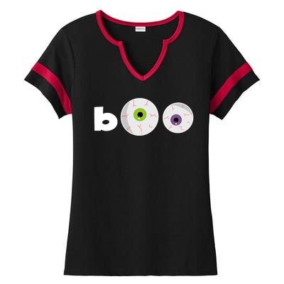 Halloween Scary Boo Eyes Ladies Halftime Notch Neck Tee