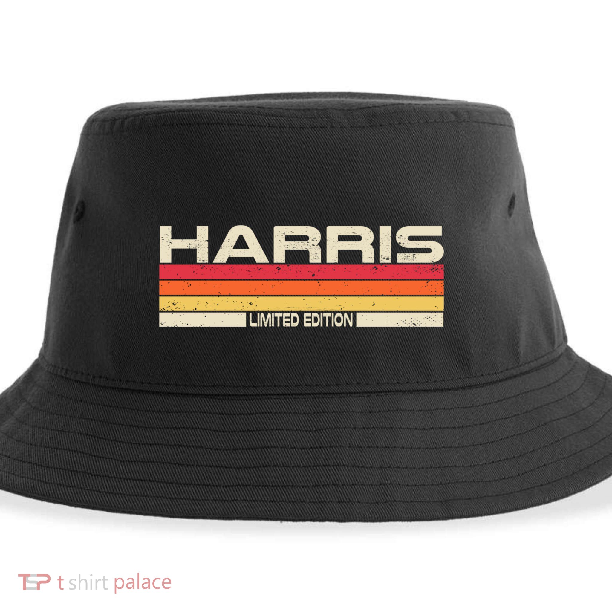 Harris Surname Birthday Family Reunion 80s 90s Sunset Sustainable Bucket Hat