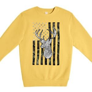 Hunting Season Buck Deer Hunting American Camouflage USA Flag Premium Crewneck Sweatshirt