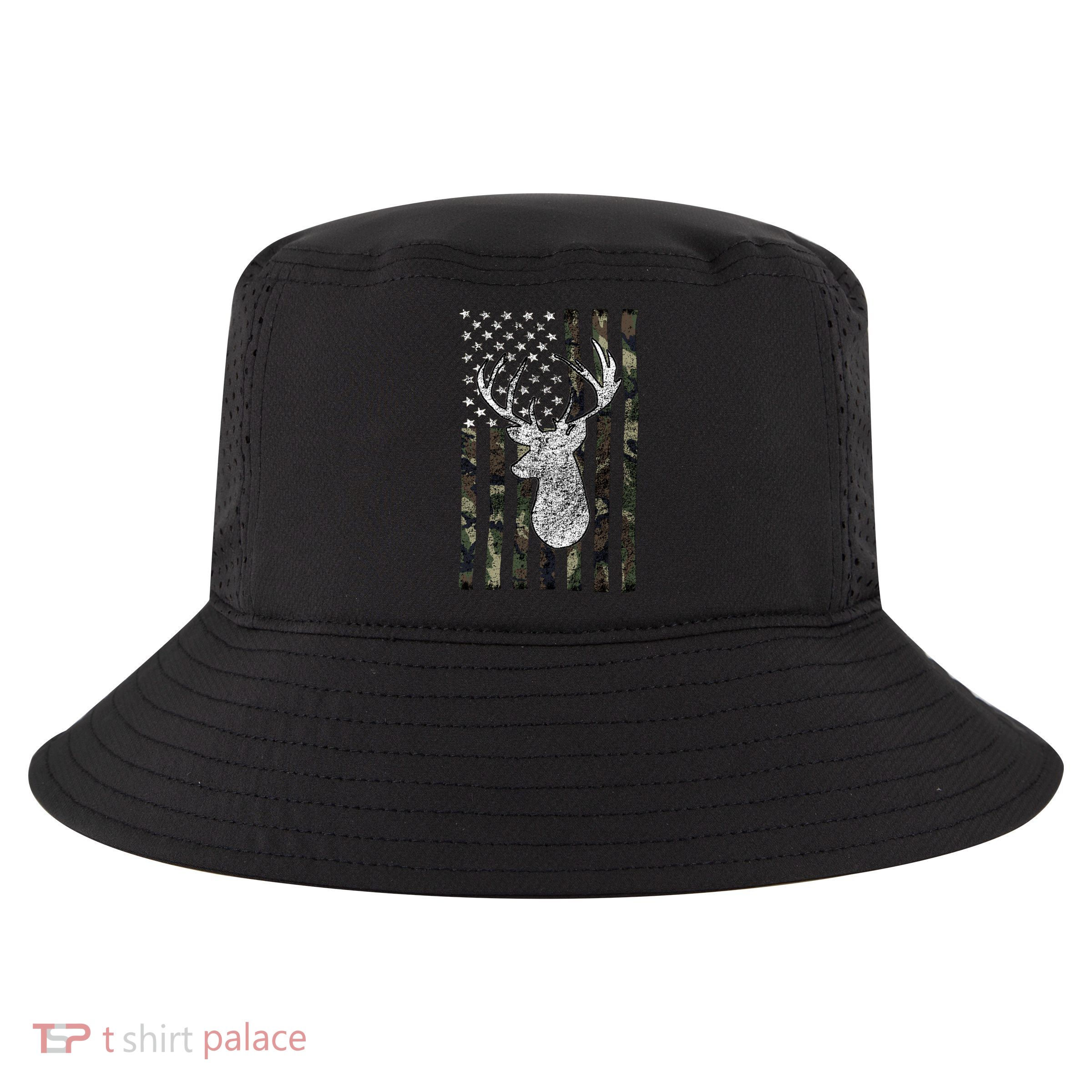 Hunting Season Buck Deer Hunting American Camouflage USA Flag Cool Comfort Performance Bucket Hat