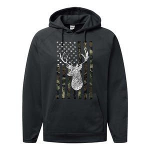 Hunting Season Buck Deer Hunting American Camouflage USA Flag Performance Fleece Hoodie