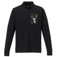 Hunting Season Buck Deer Hunting American Camouflage USA Flag Performance Long Sleeve Polo