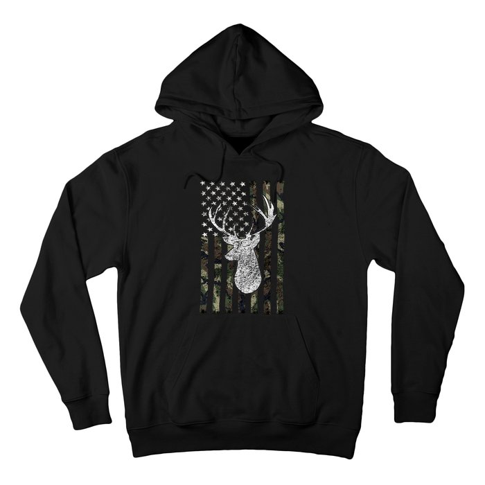 Hunting Season Buck Deer Hunting American Camouflage USA Flag Hoodie