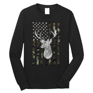 Hunting Season Buck Deer Hunting American Camouflage USA Flag Long Sleeve Shirt