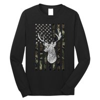 Hunting Season Buck Deer Hunting American Camouflage USA Flag Long Sleeve Shirt