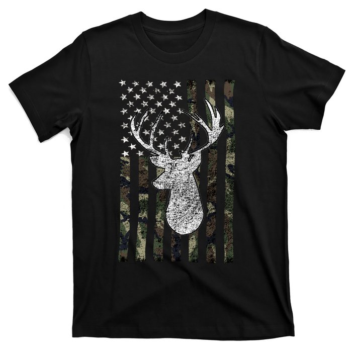 Hunting Season Buck Deer Hunting American Camouflage USA Flag T-Shirt