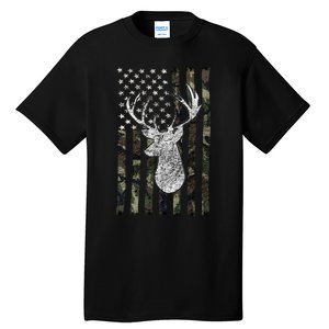 Hunting Season Buck Deer Hunting American Camouflage USA Flag Tall T-Shirt