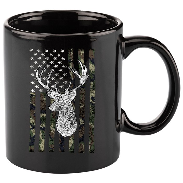 Hunting Season Buck Deer Hunting American Camouflage USA Flag 11oz C Handle Ceramic Mug