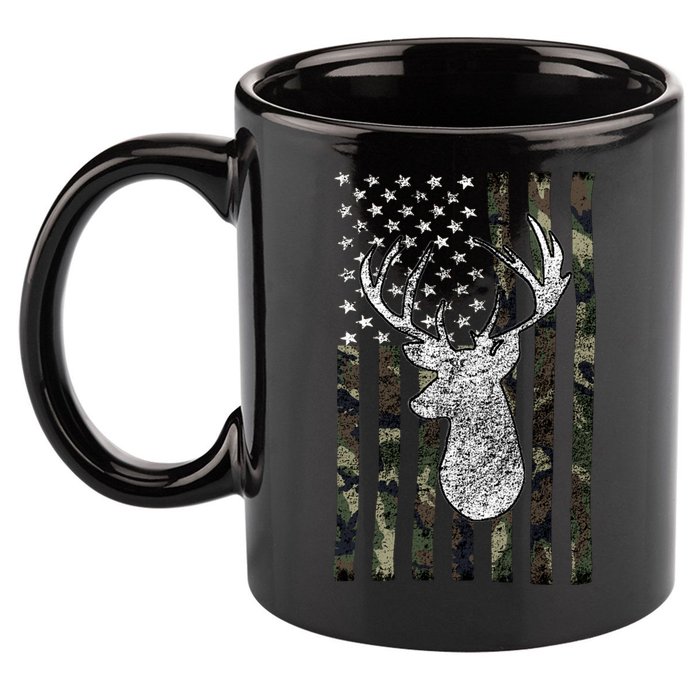 Hunting Season Buck Deer Hunting American Camouflage USA Flag 11oz C Handle Ceramic Mug