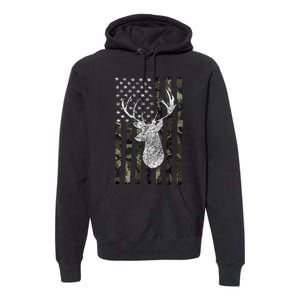 Hunting Season Buck Deer Hunting American Camouflage USA Flag Premium Hoodie