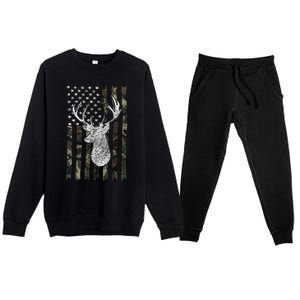 Hunting Season Buck Deer Hunting American Camouflage USA Flag Premium Crewneck Sweatsuit Set