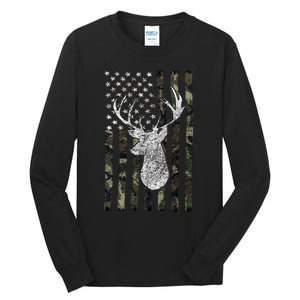 Hunting Season Buck Deer Hunting American Camouflage USA Flag Tall Long Sleeve T-Shirt