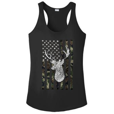 Hunting Season Buck Deer Hunting American Camouflage USA Flag Ladies PosiCharge Competitor Racerback Tank