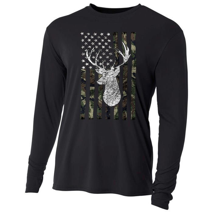 Hunting Season Buck Deer Hunting American Camouflage USA Flag Cooling Performance Long Sleeve Crew