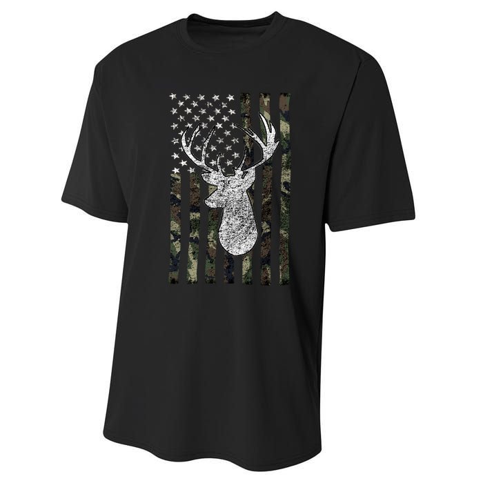 Hunting Season Buck Deer Hunting American Camouflage USA Flag Performance Sprint T-Shirt