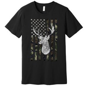 Hunting Season Buck Deer Hunting American Camouflage USA Flag Premium T-Shirt