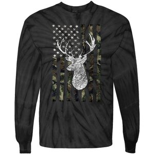 Hunting Season Buck Deer Hunting American Camouflage USA Flag Tie-Dye Long Sleeve Shirt