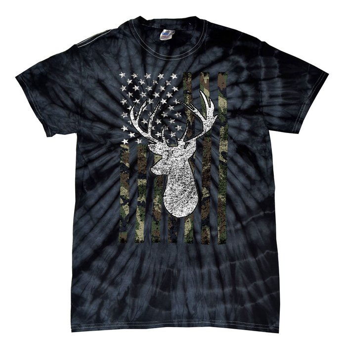 Hunting Season Buck Deer Hunting American Camouflage USA Flag Tie-Dye T-Shirt