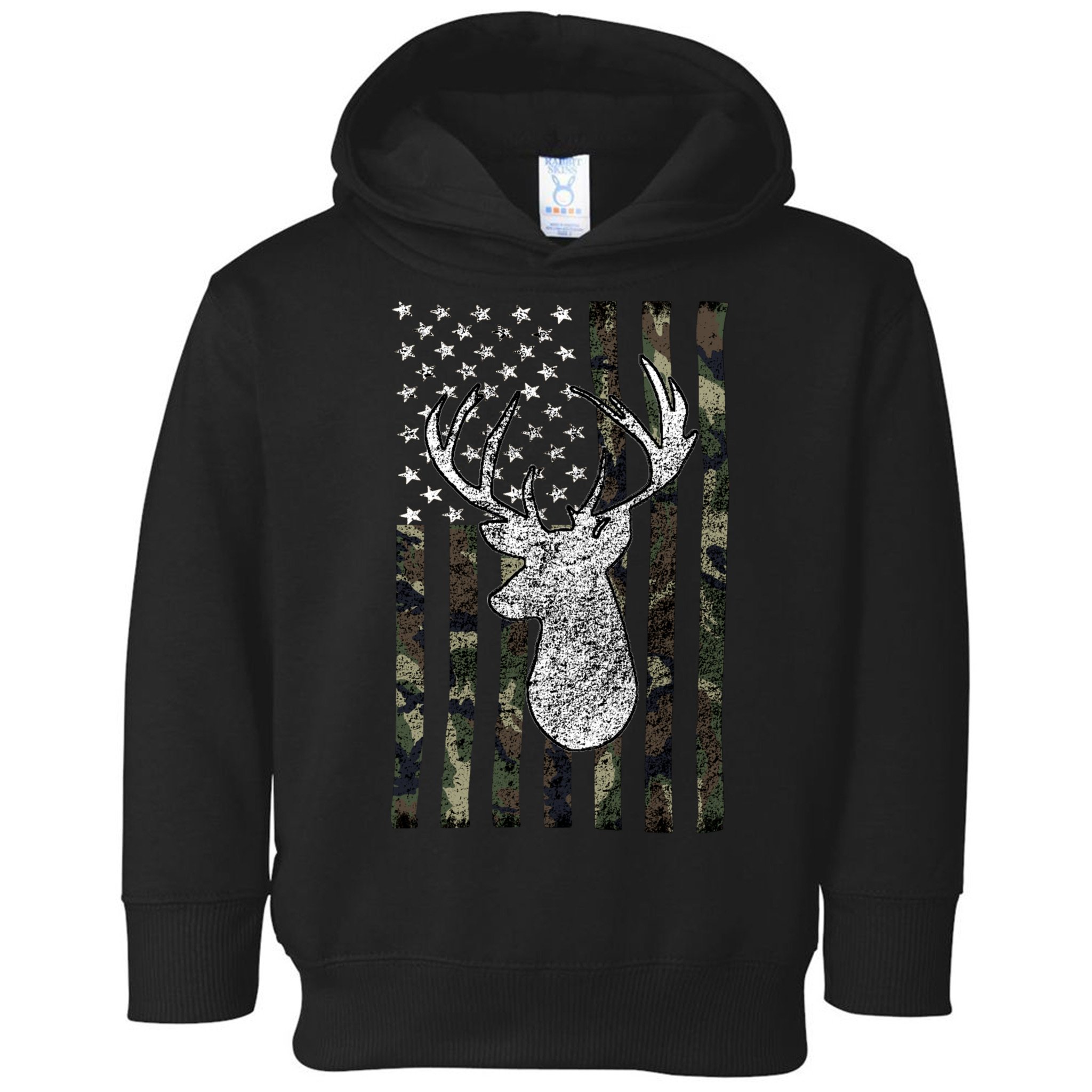 Hunting Season Buck Deer Hunting American Camouflage USA Flag Toddler Hoodie