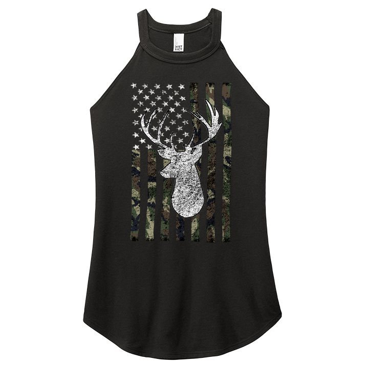 Hunting Season Buck Deer Hunting American Camouflage USA Flag Women's Perfect Tri Rocker Tank