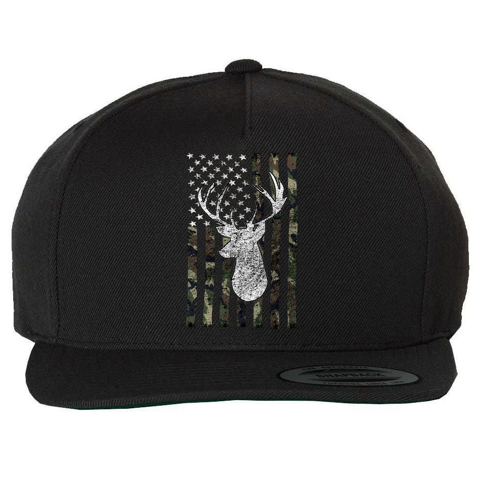 Hunting Season Buck Deer Hunting American Camouflage USA Flag Wool Snapback Cap