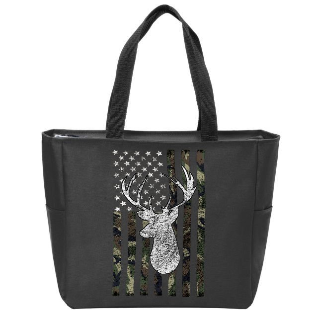 Hunting Season Buck Deer Hunting American Camouflage USA Flag Zip Tote Bag