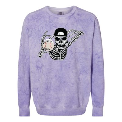 Halloween Skeleton Baseball Player Skull Hands Colorblast Crewneck Sweatshirt