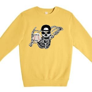 Halloween Skeleton Baseball Player Skull Hands Premium Crewneck Sweatshirt