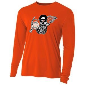 Halloween Skeleton Baseball Player Skull Hands Cooling Performance Long Sleeve Crew