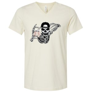 Halloween Skeleton Baseball Player Skull Hands V-Neck T-Shirt