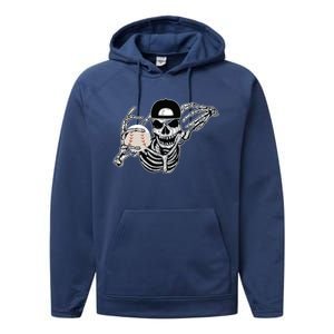 Halloween Skeleton Baseball Player Skull Hands Performance Fleece Hoodie