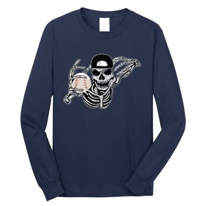 Halloween Skeleton Baseball Player Skull Hands Long Sleeve Shirt