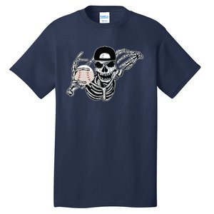 Halloween Skeleton Baseball Player Skull Hands Tall T-Shirt