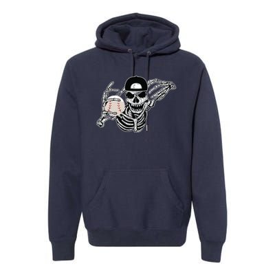 Halloween Skeleton Baseball Player Skull Hands Premium Hoodie