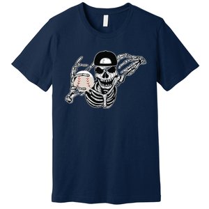 Halloween Skeleton Baseball Player Skull Hands Premium T-Shirt