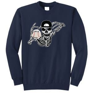 Halloween Skeleton Baseball Player Skull Hands Tall Sweatshirt