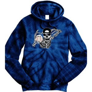 Halloween Skeleton Baseball Player Skull Hands Tie Dye Hoodie